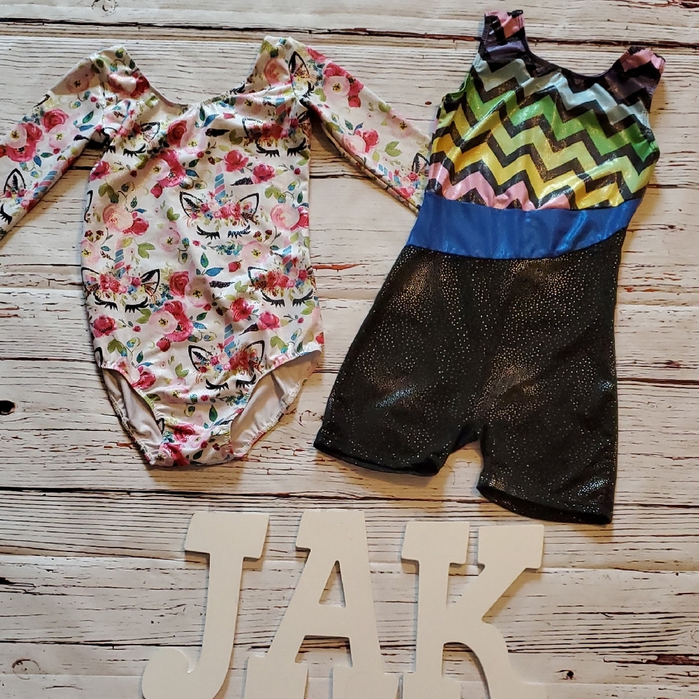 Kids Floral and Chevron Patterned Leotards  For Gymnastics